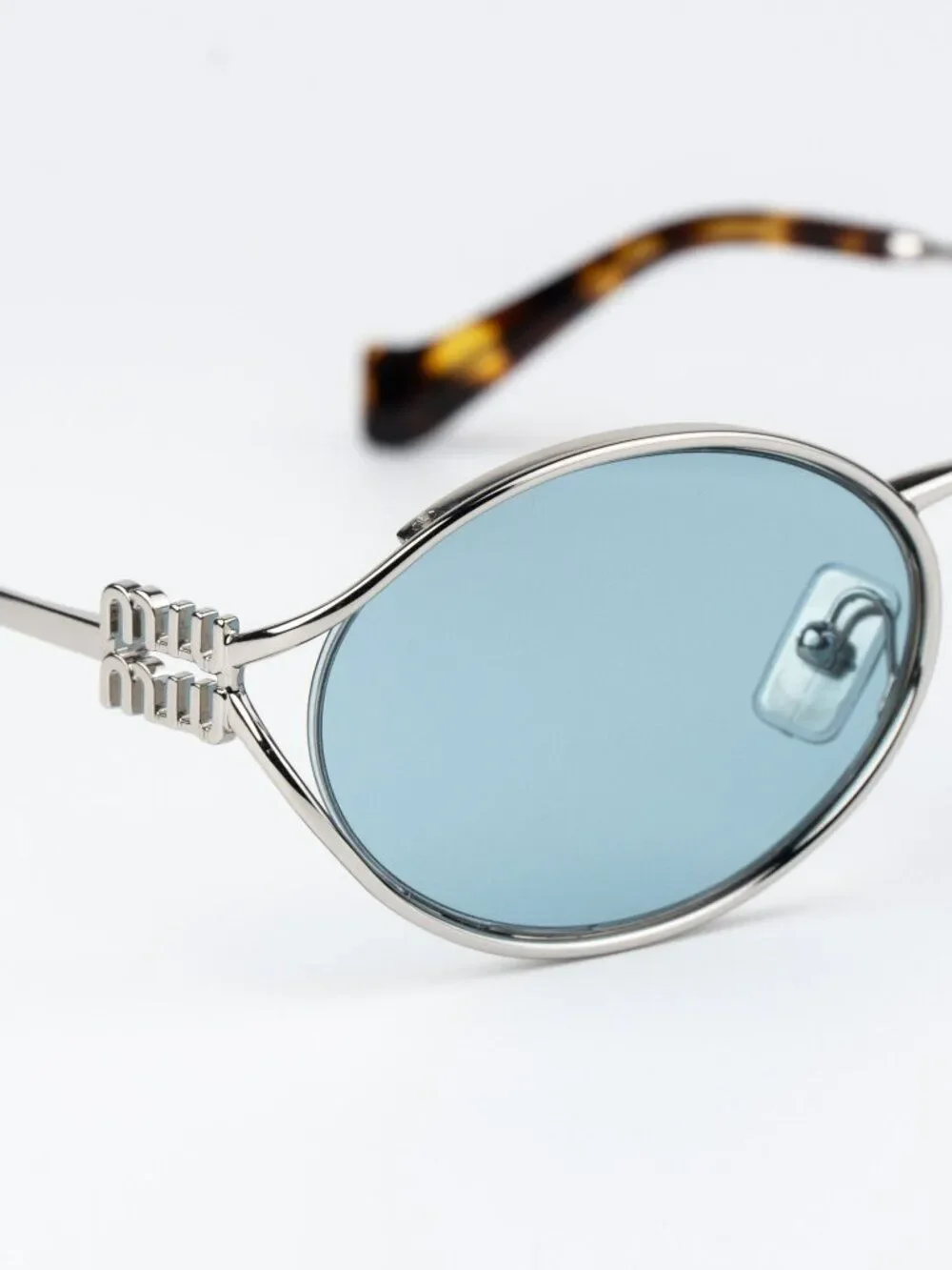Miu Miu Women Sunglasses LOGO Silver Blue Oval MU52YS 1BC20R NEW AUTHENTIC
